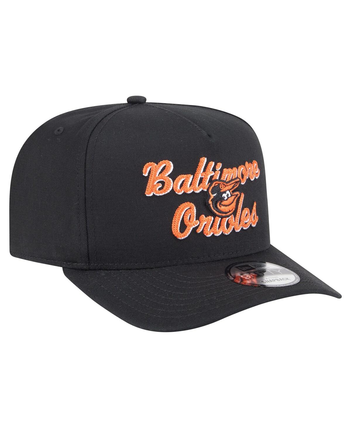 New Era Men's Black Baltimore Orioles Chainstitch 9fifty A-frame Snapback Hat In Black