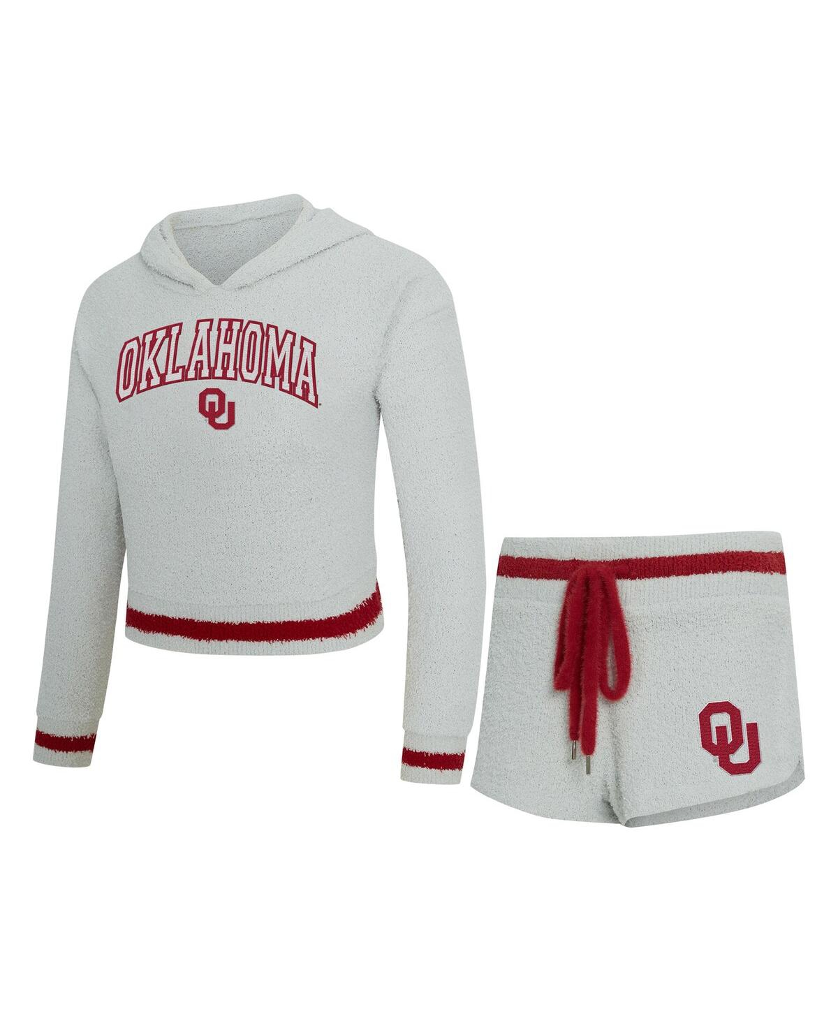 Concepts Sport Women's 2-piece Gray/crimson Oklahoma Sooners Whitley Long Sleeve Hoodie Top And Shorts Set In White