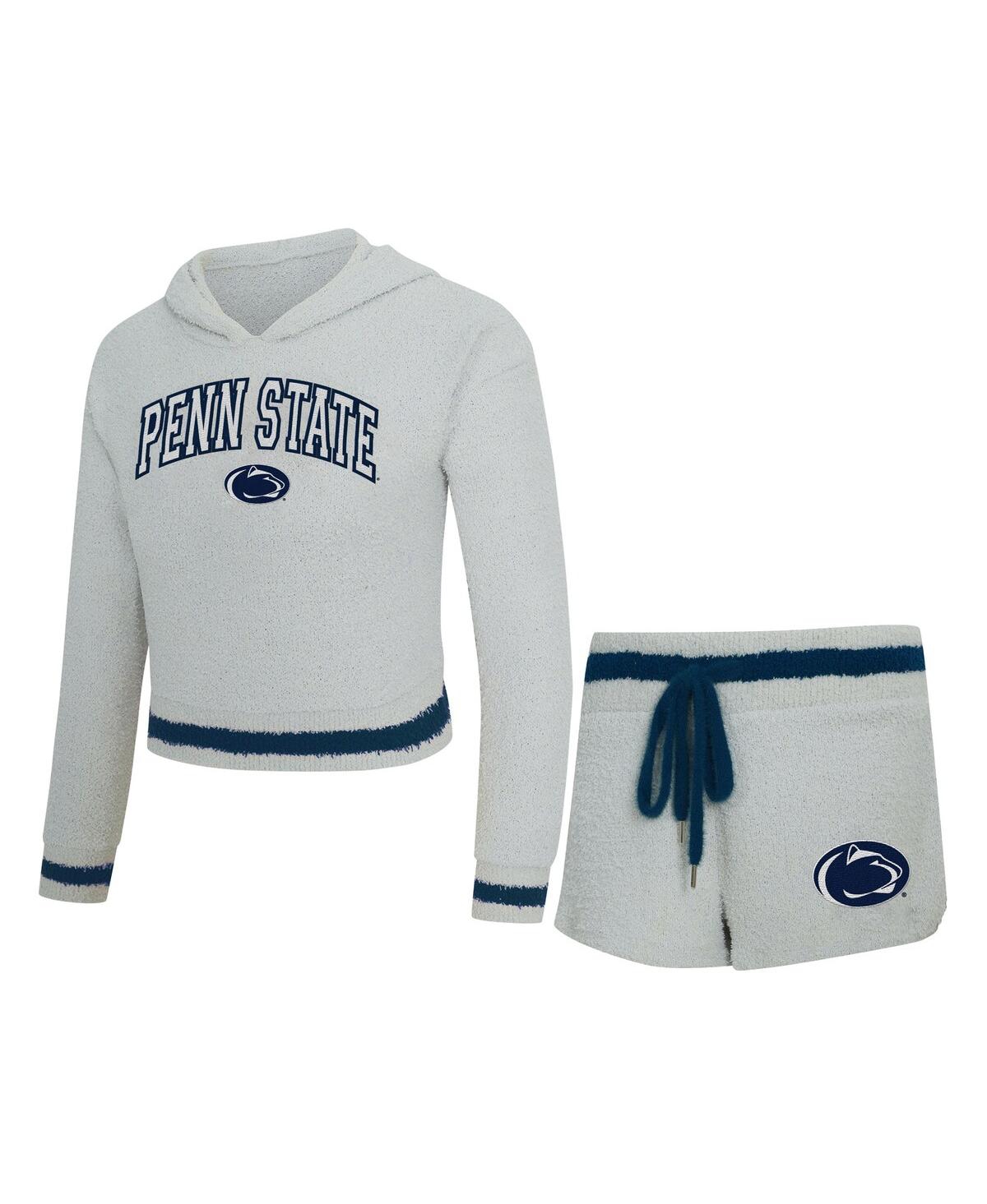 Concepts Sport Women's 2-piece Gray/navy Penn State Nittany Lions Whitley Long Sleeve Hoodie Top And Shorts Set In White