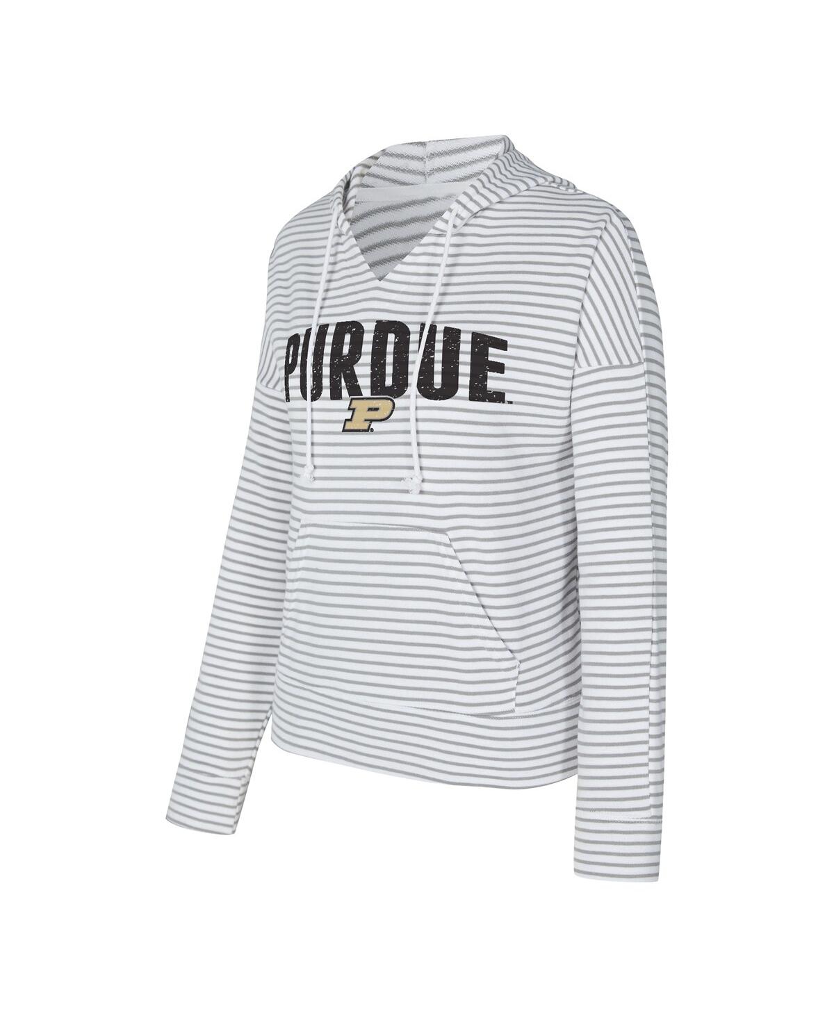 Concepts Sport Men's White/gray Purdue Boilermakers French Terry Striped V-neck Pullover Hoodie In White