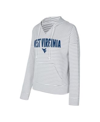 Men's White/Gray West Virginia Mountaineers French Terry Striped V-Neck Pullover Hoodie