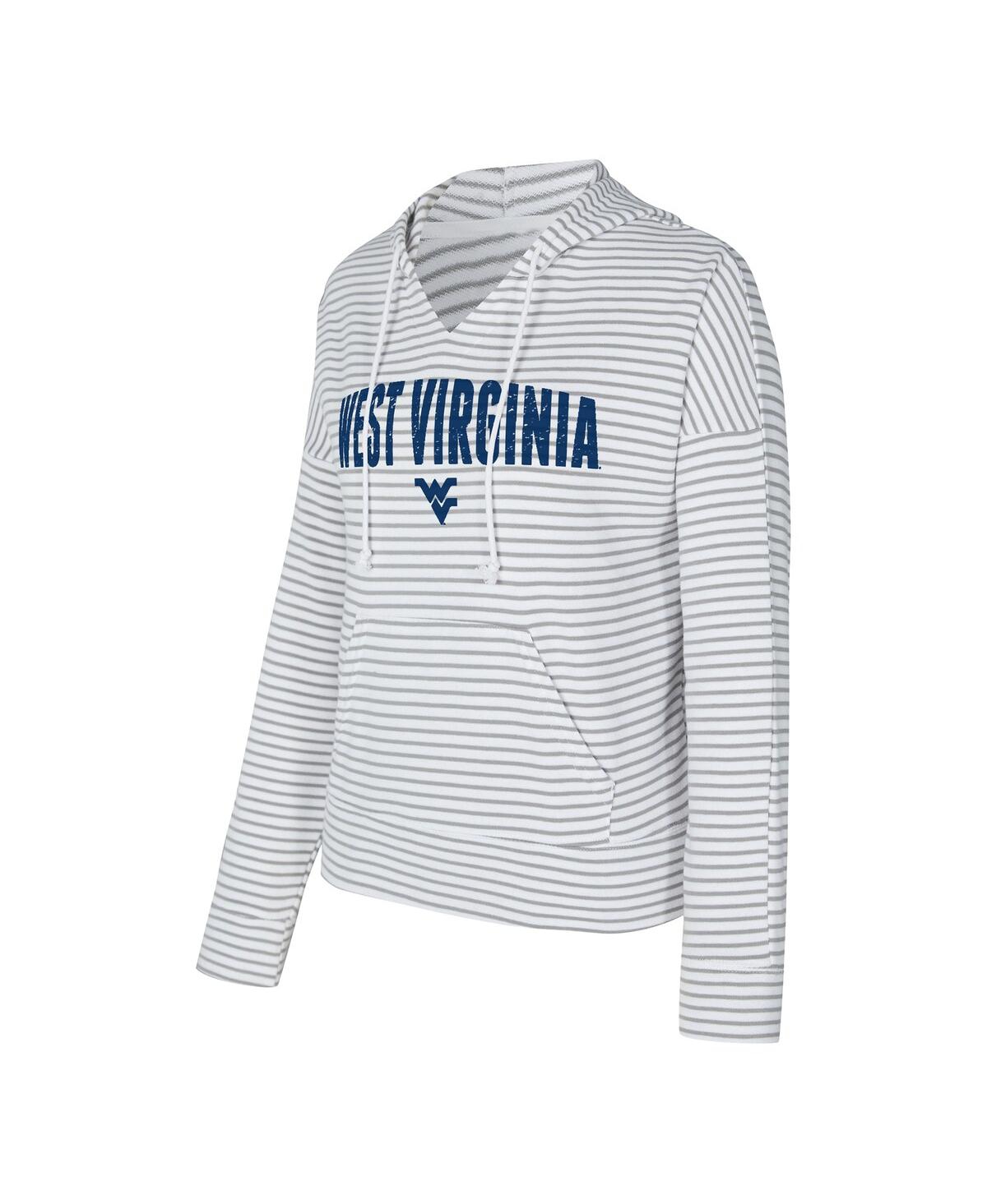 Concepts Sport Men's White/gray West Virginia Mountaineers French Terry Striped V-neck Pullover Hoodie In Multi