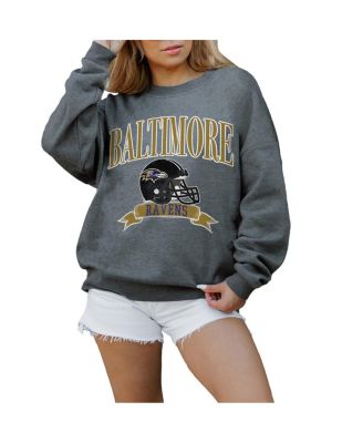 Gameday Couture - Women's Charcoal Baltimore Ravens Oversized Seal The Deal Premium Fleece Drop Shoulder Pullover Sweatshirt