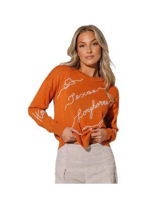 Women's Texas Orange Texas Longhorns Love Note Embroidered Pullover Sweater