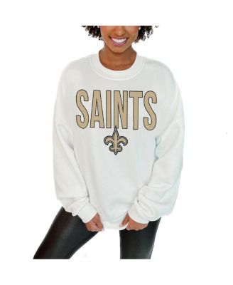 Gameday Couture - Women's White New Orleans Saints Just Go With It Oversized Long Sleeve Crewneck Sweatshirt
