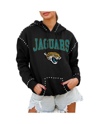 Gameday Couture - Women's Black Jacksonville Jaguars Oversized Catch the Vibe Studded Pullover Hoodie