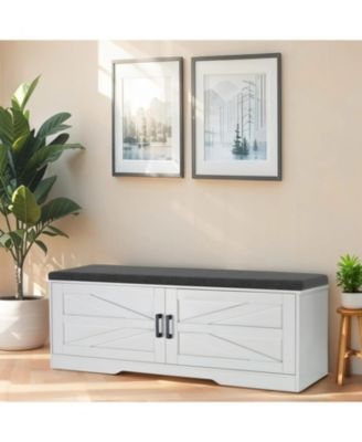 Farmhouse Storage Bench with Padded Seat & Barn Doors