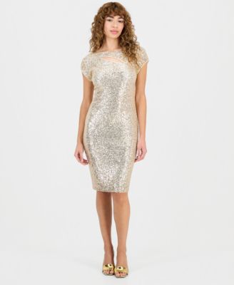 Connected - Women's Sequin Cutout Cap Sleeve Sheath Dress
