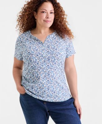 Plus Size Short-Sleeve Henley Top, Macy's Exclusive  
