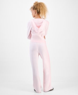 Juniors' Chenille Full-Zip Hoodie & Chenille Wide-Leg Drawstring Pants
