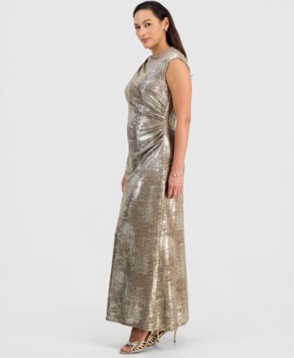 Petite Metallic Printed Cap Sleeve Gown