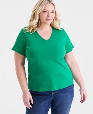 Plus Size Short-Sleeve V-Neck Top