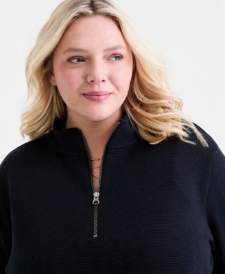 Plus Size Corded Knit Mock Neck Sweatshirt, Macy's Exclusive