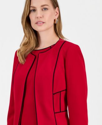 Women's Contrast Piping Open-Front Jacket, Regular & Petite