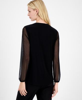 Women's Split-Neck Long-Dot-Sleeve Blouse, Regular & Petite