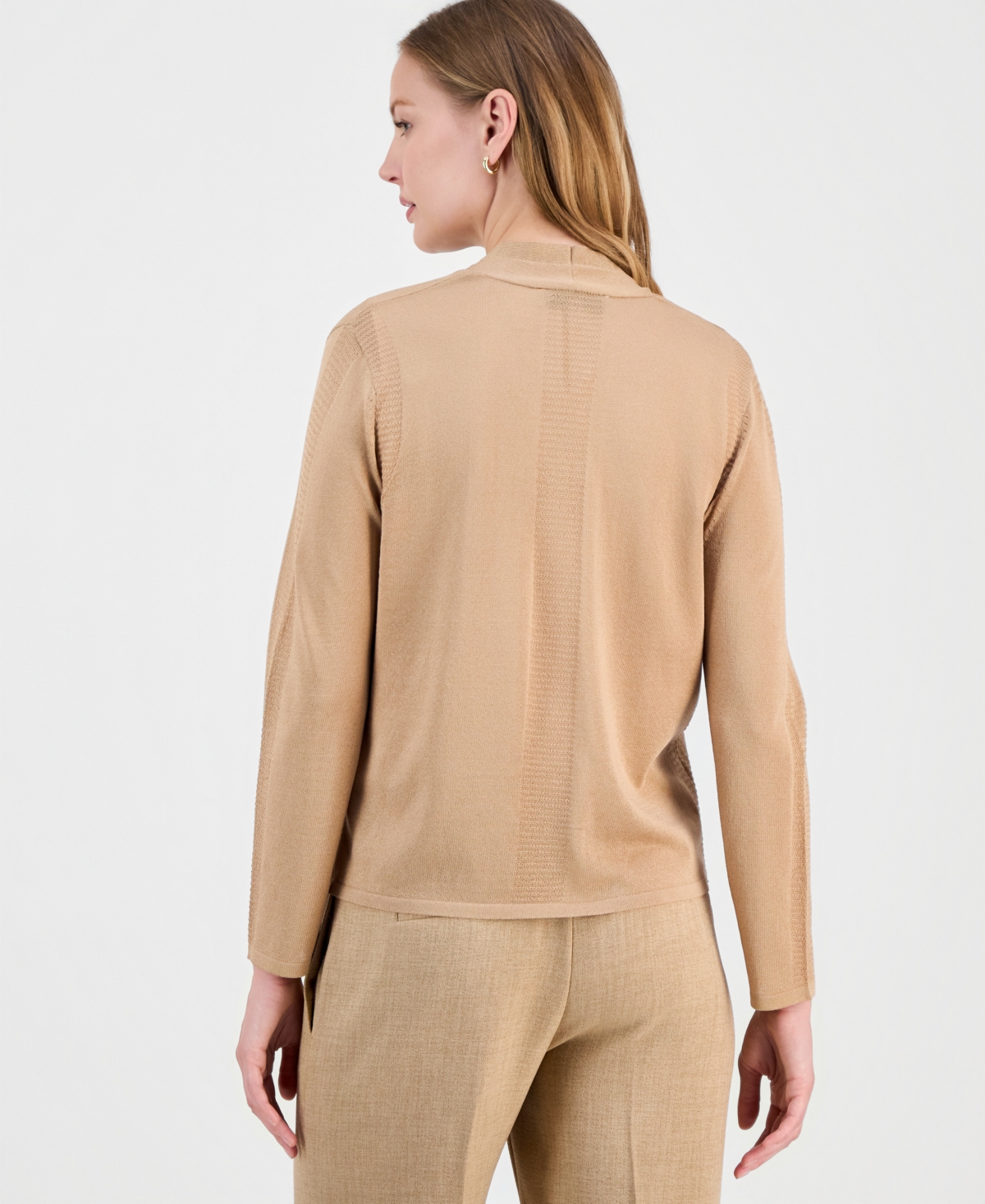 Kasper Women's Stitch-detail Open-front Cardigan In Neutral
