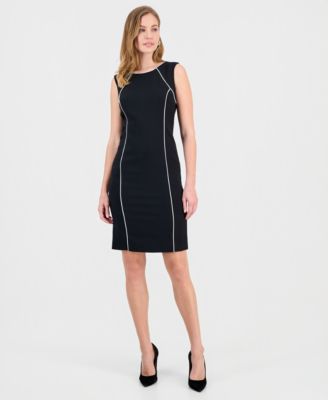 Kasper - Women's Stretch-Crepe Contrast-Piping Sheath Dress