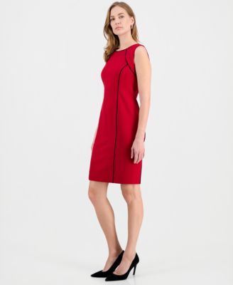 Women's Stretch-Crepe Contrast-Piping Sheath Dress