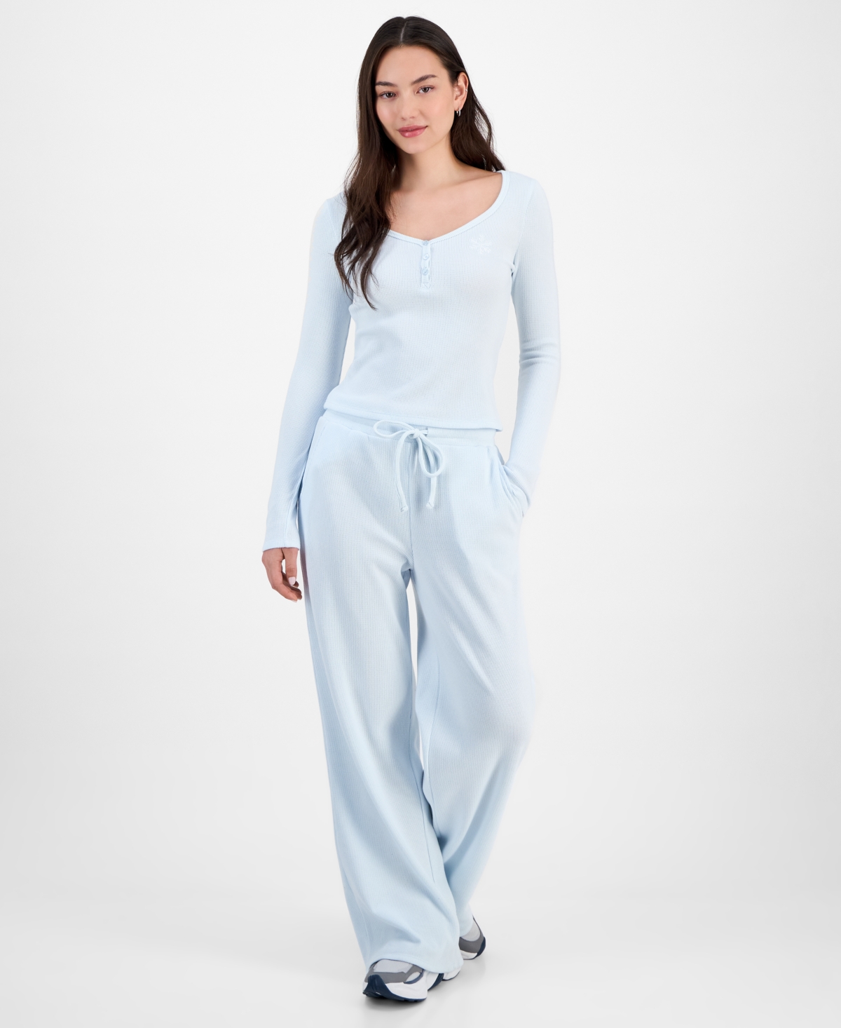 Madden Girl Juniors' Hacci-knit Wide-leg Sweatpants In Blue