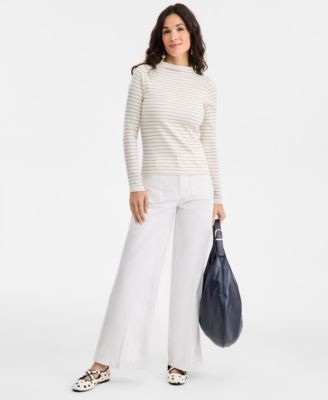 Women's Knit Long-Sleeve Funnel-Neck Lurex Striped Top, Macy's Exclusive