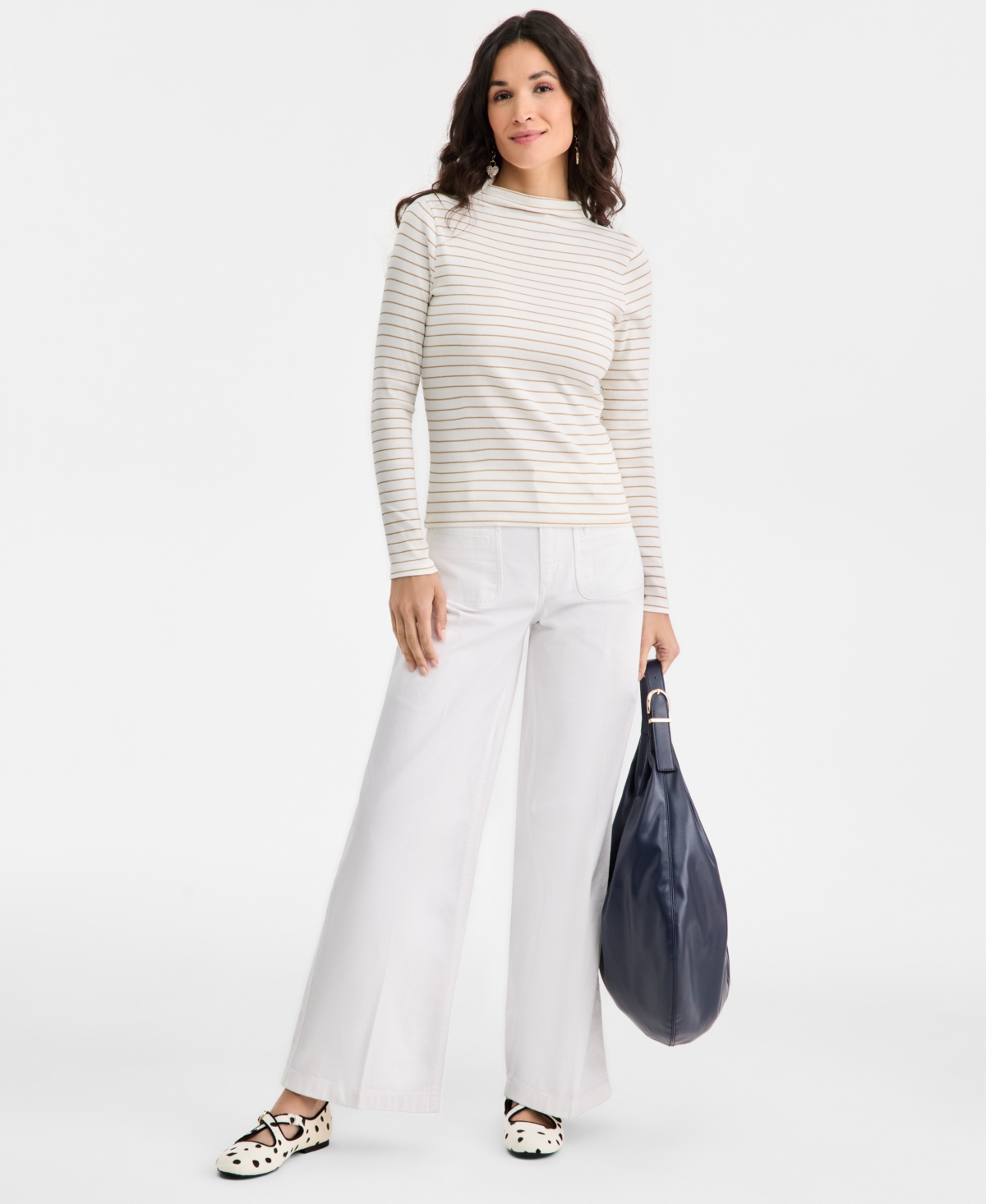 On 34th Women's Knit Long-Sleeve Mock-Neck Lurex Striped Top, Macy's Exclusive
