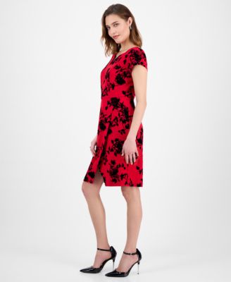 Women's Printed Scuba Short-Sleeve Sheath Dress