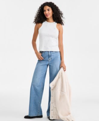 Women's Embellished Ribbed Knit Sleeveless Top, Macy's Exclusive