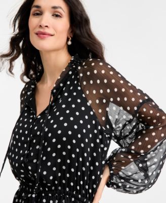 Women's Polka Dot Blouson-Sleeve Maxi Dress, Macy's Exclusive