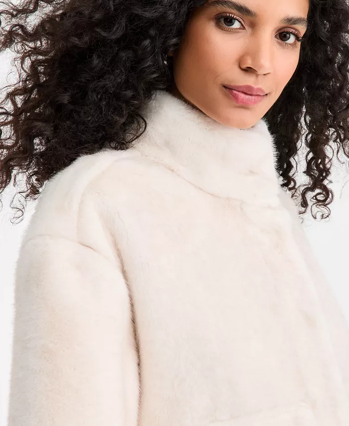 Women's Woven Solid Faux-Fur Bomber Jacket - thumbnail 8