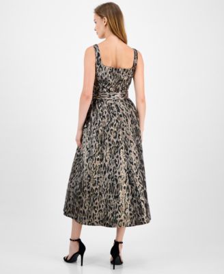 Women's Leopard Safari Jacquard Midi Dress
