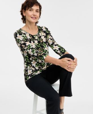 Petite Bethany Bouquet 3/4-Sleeve Top, Macy's Exclusive