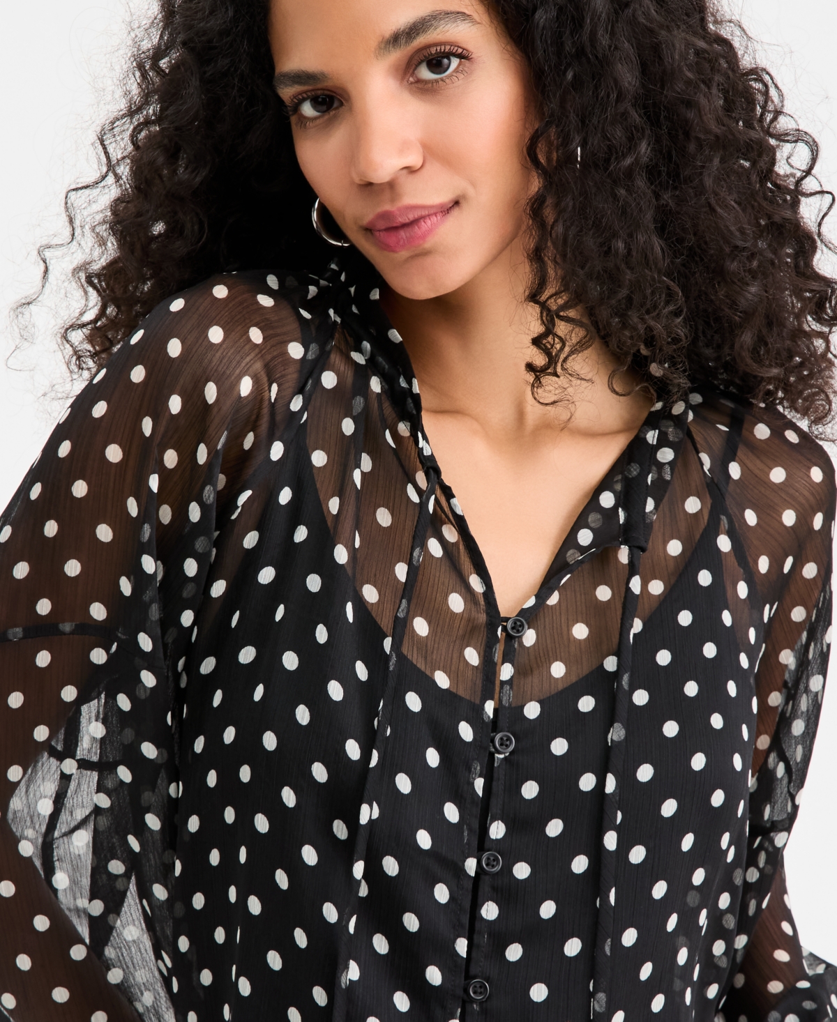 On 34th Women's Blouson-Sleeve Split-Neck Button-Front Blouse, Macy's Exclusive