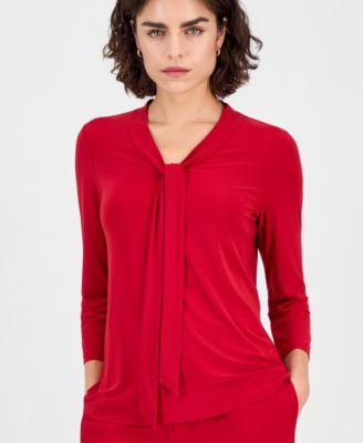 Women's 3/4-Sleeve Tie-Neck Top, Regular & Petite