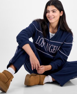 Rebellious One Juniors Los Angeles Quarter Zip Fleece Top Sweatpants In Blue