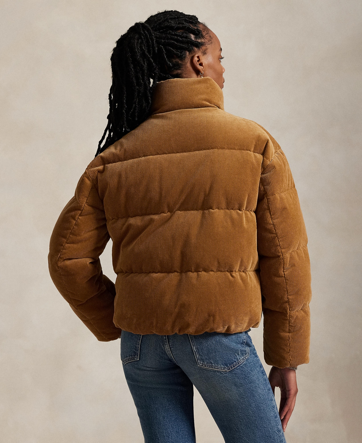 Polo Ralph Lauren Corduroy Quilted Puffer Jacket In Brown