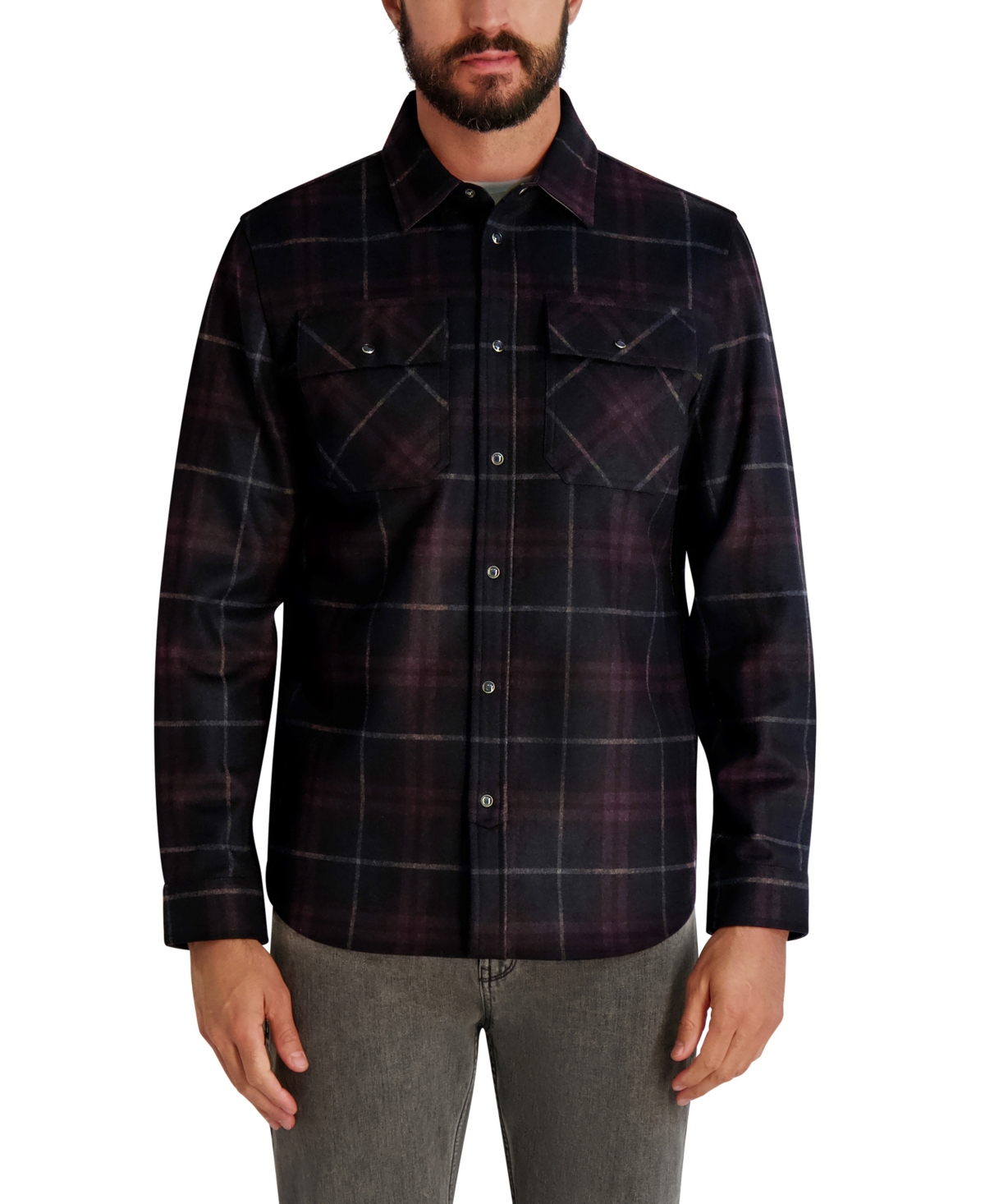 Karl Lagerfeld Paris Men's Plaid Pattern Shirt Jacket