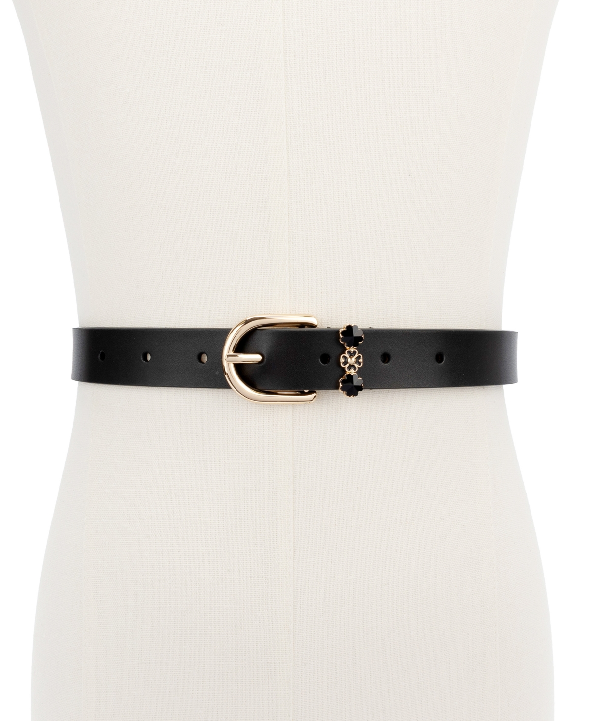 Kate Spade Women's Faceted Flower Buckle Belt In Black