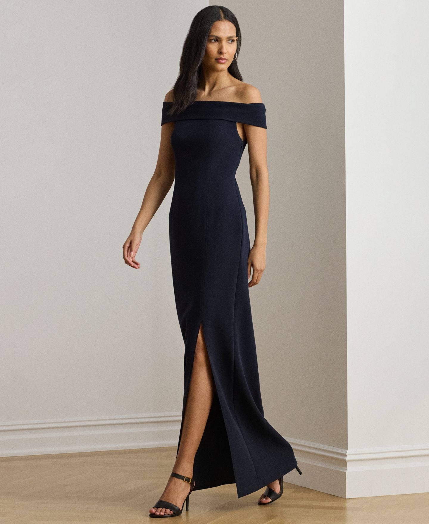 Женские платья Lauren Ralph Lauren Off-the-Shoulder Gown, цвет: Тёмно-синий — фото 1