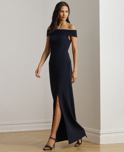Женские платья Lauren Ralph Lauren Off-the-Shoulder Gown, цвет: Тёмно-синий