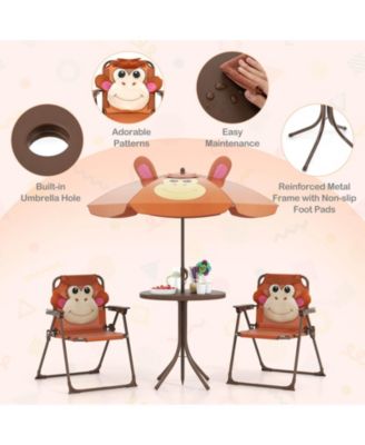 Kids Picnic Table & Chair Set with 2 Folding Chairs & Height Adjustable Umbrella