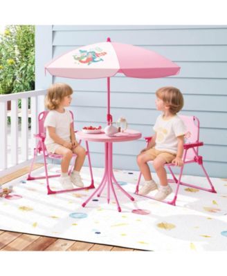 Kids Picnic Table & Chair Set with 2 Folding Chairs & Height Adjustable Umbrella