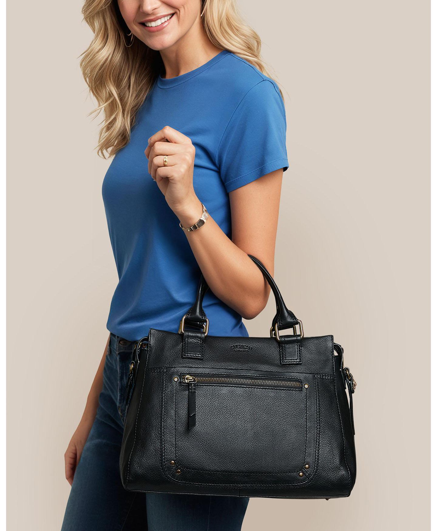 Женская сумка American Leather Co. Jamestown Satchel, цвет: Чёрный — фото 3