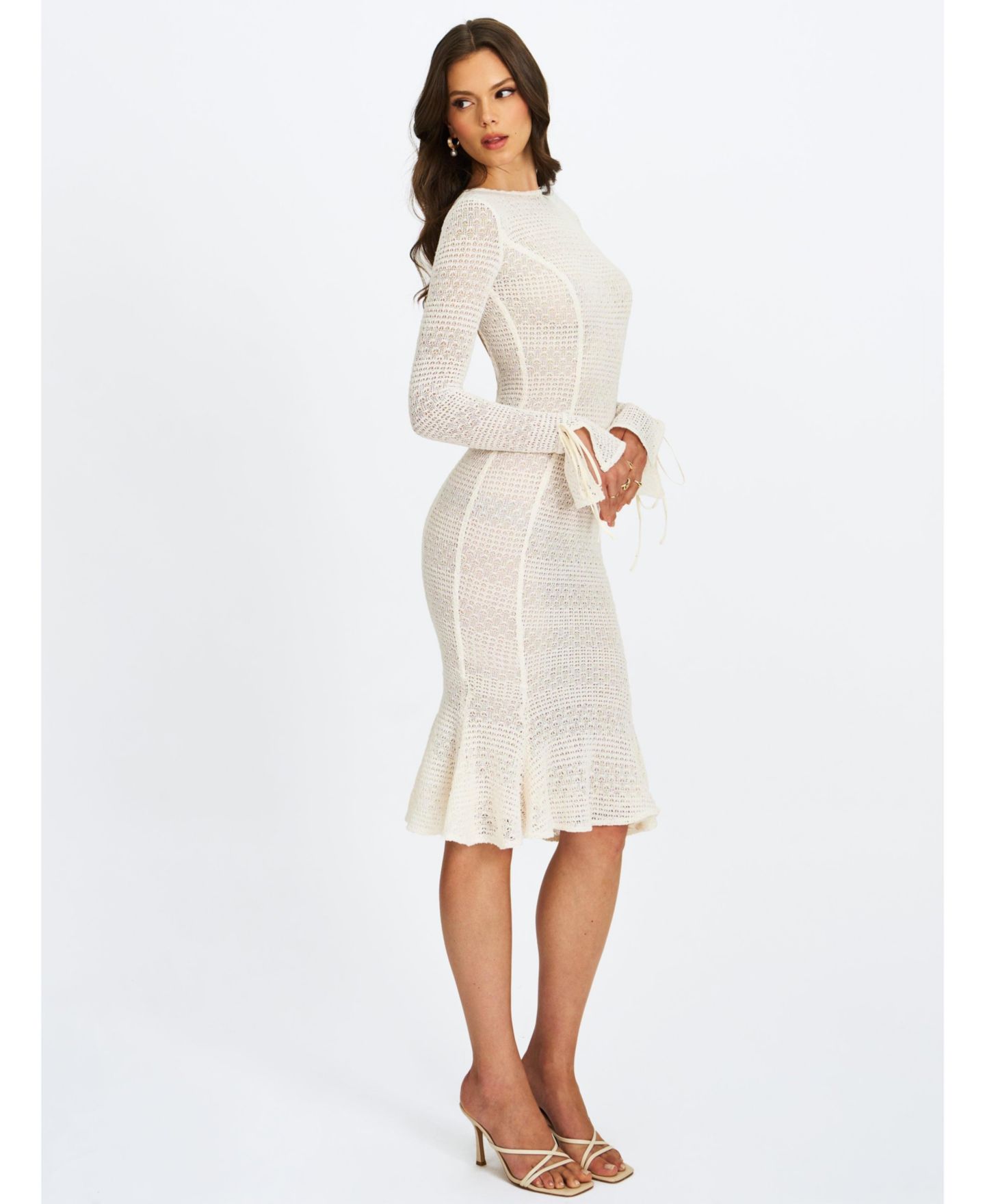 Женское платье Miss Circle Pamina Beige Crochet Long Sleeve Flare Mermaid, цвет: Светлый бежевый — фото 8