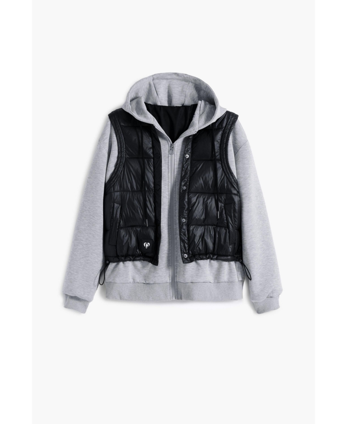 Desigual Layered Zip Hoodie In Gray