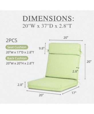 Outdoor High-Back Dining Chair Cushion Set with Ties and Zipper, Set of 2, 37"x20"x2.8".