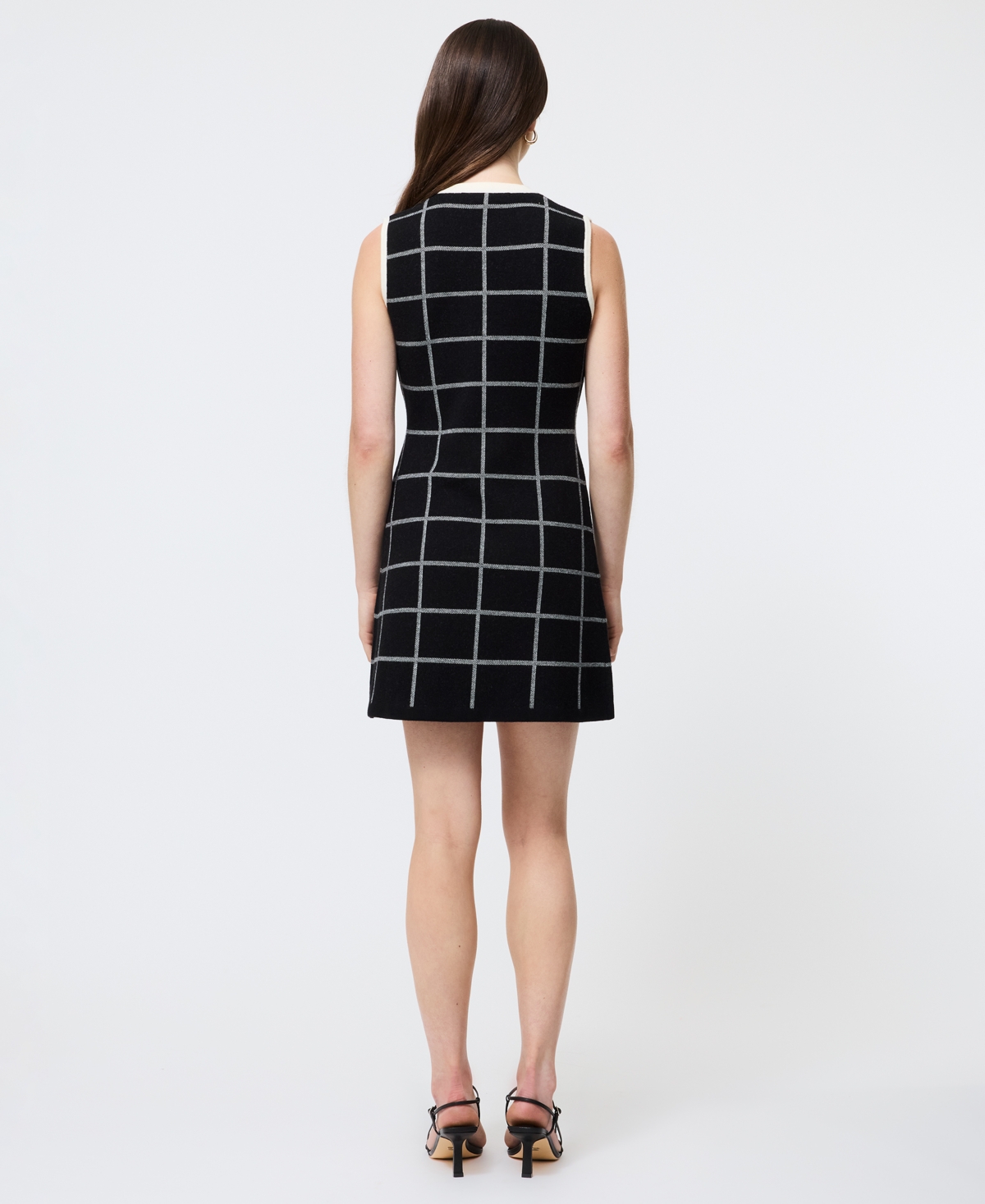 French Connection Check Sleeveless Sweater Minidress In Black