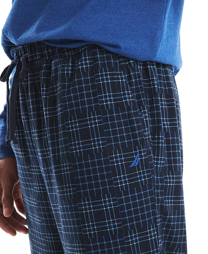 Men's Fleece Patchwork Plaid Pajama Pants - thumbnail 3