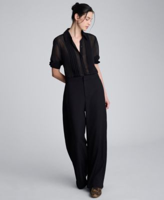 Women's Side Pleated Wide Leg High Rise Pants