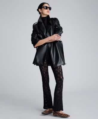 Women’s Faux Leather Double Breasted Belted Trench