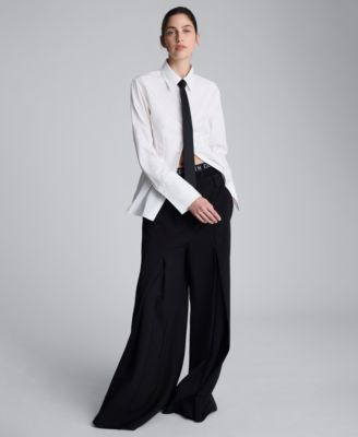 Women's Poplin Fitted Button-Down Shirt with Tie